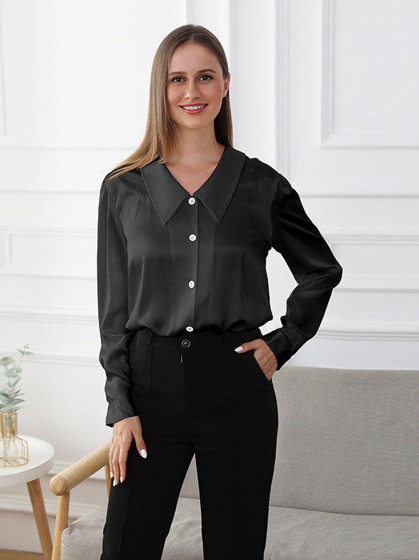 100% Silk Shirt Dress for Work Women's Long Mulberry Silk 