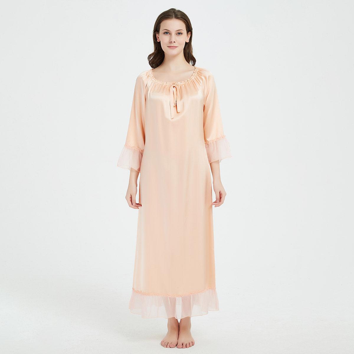 Women's 100% Silk Full Length Silk Nightgown Simple Nightdress