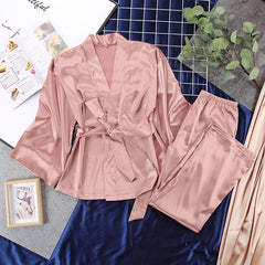 Long Sleeve Oversized Silk Sleepwear Pajama Robe Set for Women