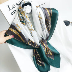 35''X35'' Luxury Floral Printed Silk Square Scarf