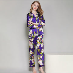 100% Mulberry Silk Flower Printed  Silk Pajamas Set For Women