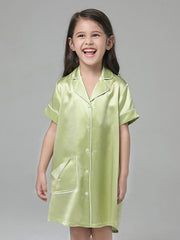 22 Momme Lindas camisas de dormir de seda con botones para niñas