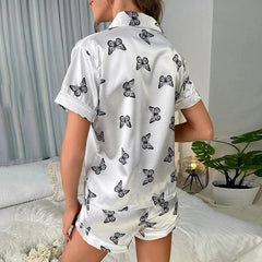 100% mûrier soie luxe papillon court pyjama en soie ensemble vêtements de nuit pour les femmes