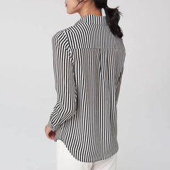 100% Pure Silk Long Sleeves Silk Blouse Silk Shirt Stripe  For Women