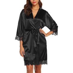 Silk Kimono Robes With Lace Silk Short Bridesmaid Robe for Women