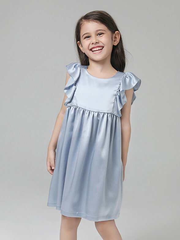 Grils Silk Nightgown Cute Princess Dress with Ruffles Kid's Silk SleepDress