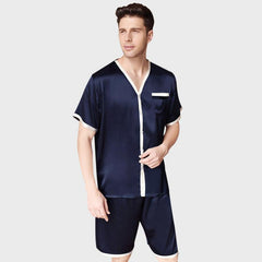 100% Silk Short Sleeve Luxury Short Silk Pajama Set for Men - DIANASILK