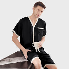 100% Silk Short Sleeve Luxury Short Silk Pajama Set for Men - DIANASILK