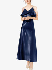 22-Momme-Cold-Shoulder-Midi-Slipkleid aus Seide mit Rüschen