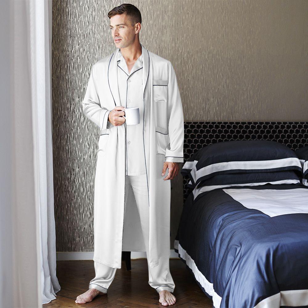RachelSilk Men's Long Silk Pajamas