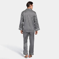 Classic 100% Mulberry Black And White Stripe  Mens Striped Long Silk Pajama Set for Men - DIANASILK