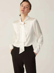 Classic Gorgeous Silk Shirt  Long Sleeves Collared Silk Blouse for Women