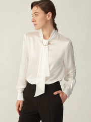 Classic Gorgeous Silk Shirt  Long Sleeves Collared Silk Blouse for Women