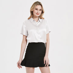 Chemisier classique en soie pour femmes, chemise en soie à manches courtes avec patte cachée de 22 MM