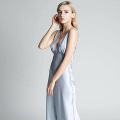 Deep V Neck Classic Silk Nightgown  Long Silk Nightwear For Women - DIANASILK