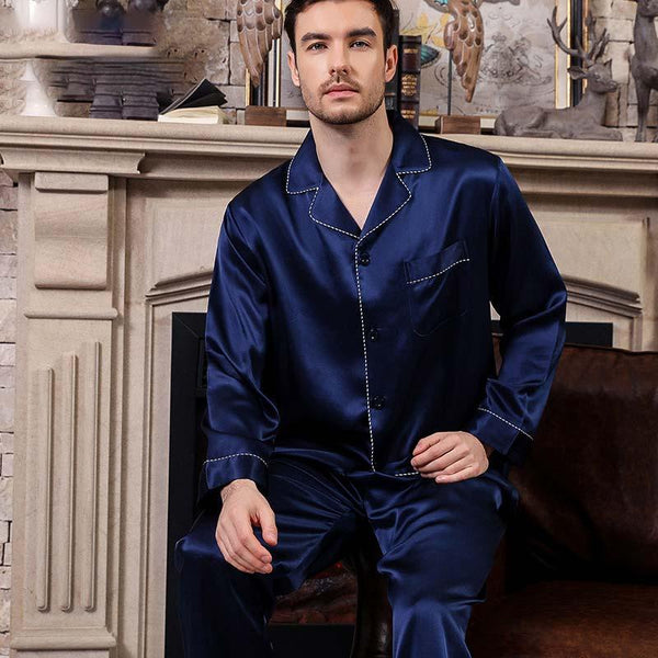 Women Silk Loungewear Blue Silk Long Sleeves luxury ladies Pajamas –  DIANASILK