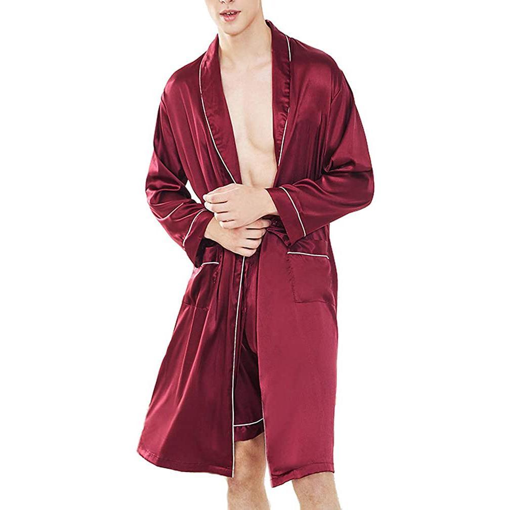  YHWW Sleepwear,Luxury Designer Men's Silk Kimono Robe