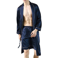 Men's Silk Bathrobe  Silk Robe Silk Sleepwear Casual Silk Kimono Robe with Shorts - DIANASILK