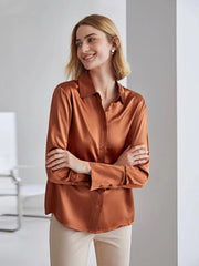 Modern 100% Silk Long Sleeves Silk Staight Fit Top Silk Blouse for Women