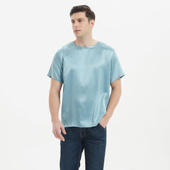 Camisas de seda de manga corta para hombres Camisetas de seda con cuello redondo cómodas