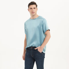 Camisas de seda de manga corta para hombres Camisetas de seda con cuello redondo cómodas