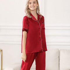 Silk Pajama Set for Women Short Sleeve Long Pant Women's Soft Silk Sleepwear - DIANASILK