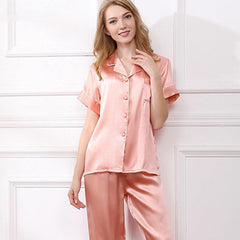 Silk Pajama Set for Women Short Sleeve Long Pant Women's Soft Silk Sleepwear - DIANASILK