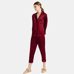 Women's  Capri-pants Silk Pajamas Set Long Sleeve Real Mulberry Comfy Silk Two Piece Pajamas Set - DIANASILK