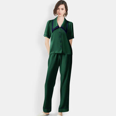 Women's Mulberry Silk Pajama Set Elegant Long Full Length Short Sleeve Silk Sleepwear - DIANASILK