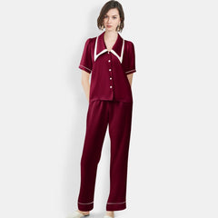 Women's Mulberry Silk Pajama Set Elegant Long Full Length Short Sleeve Silk Sleepwear - DIANASILK