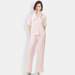 Women's Mulberry Silk Pajama Set Elegant Long Full Length Short Sleeve Silk Sleepwear - DIANASILK