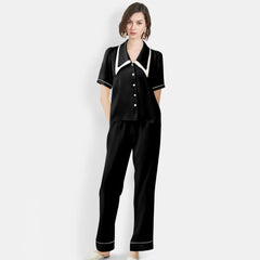 Women's Mulberry Silk Pajama Set Elegant Long Full Length Short Sleeve Silk Sleepwear - DIANASILK